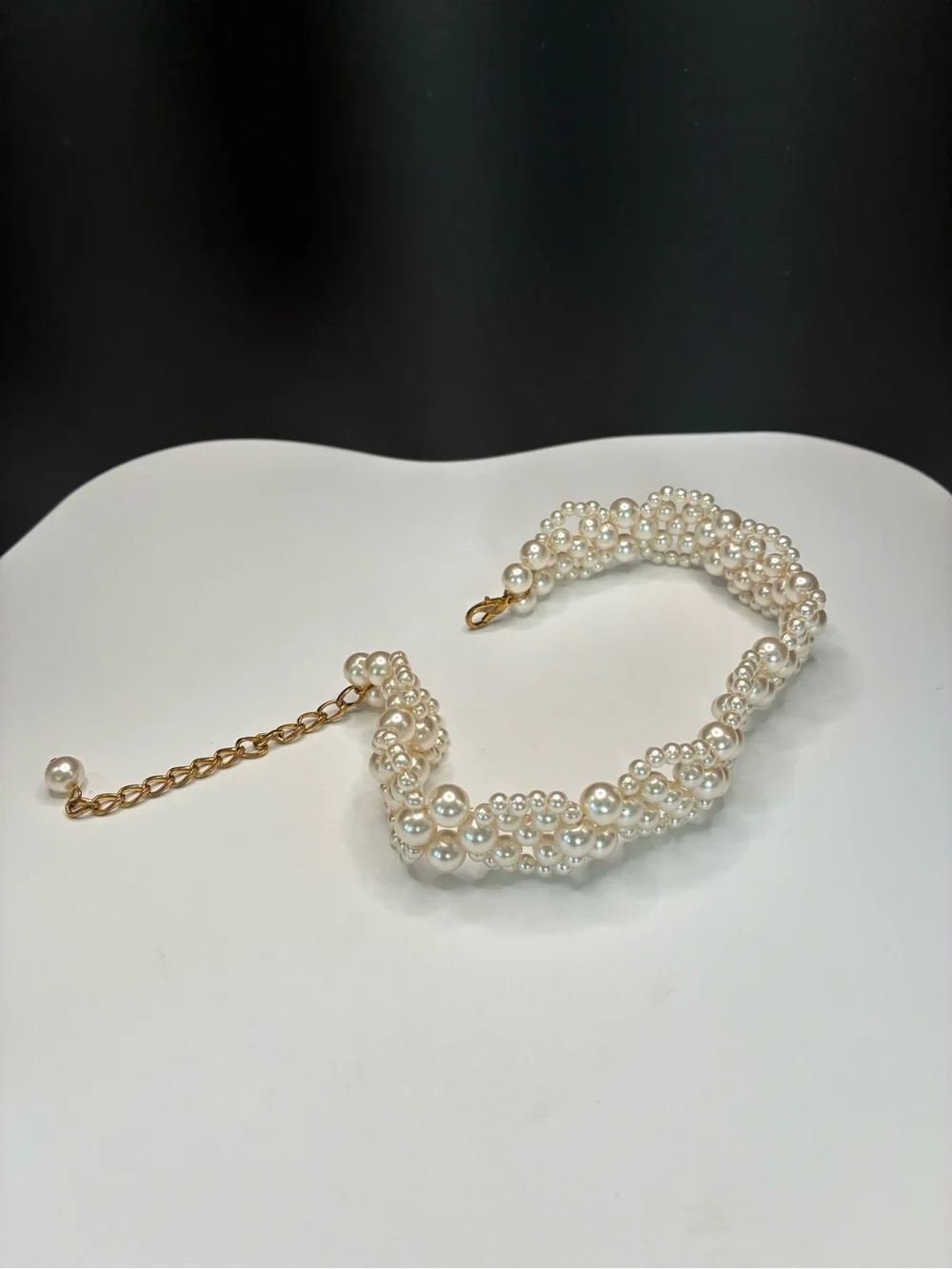 Vintage Faux Pearl Cluster Choker Necklace - Ivory Pearls with Gold Chain